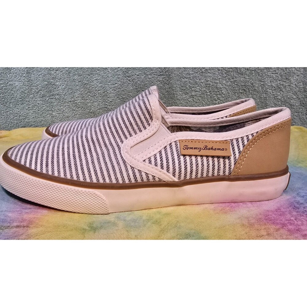 Tommy Bahama Canvas Slip On Shoes Sneaker Casual Blue White Stripe Women’s 6